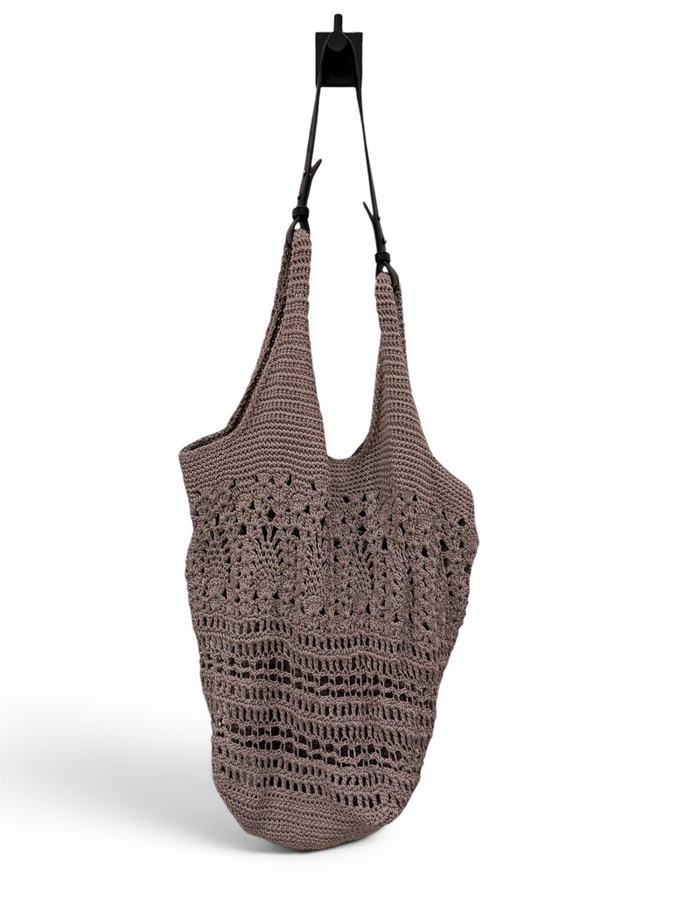 The Sak Crochet Hobo Shoulder Bag Taupe Boho Knit Tote